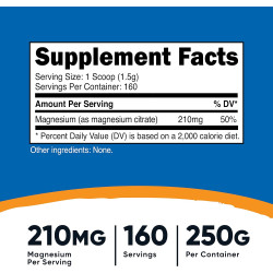 Magnesio Citrato de 250 gramos (magnesium citrate) Nutricost