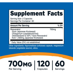 Resveratrol 700mg x120 caps. de Nutricost