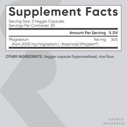 Magtein 2000mg L-Treonato de Magnesio de Sports Research