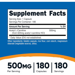 Acetil L-Carnitina HCL 500mg x180 caps.