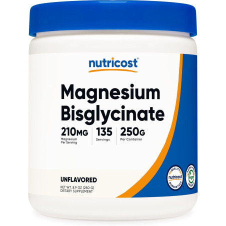 Magnesio BisGlicinato de 210mg de Nutricost x250 gramos (bisglicinato)