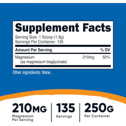 Magnesio BisGlicinato de 210mg de Nutricost x250 gramos (bisglicinato)