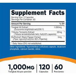 Tongkat Ali 1000mg + Tribulus x120 caps. Nutricost