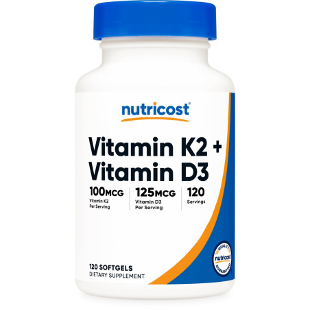 Vitamina K2 100mcg + Vitamina D3 125 mcg (5000IU) x120 softgels